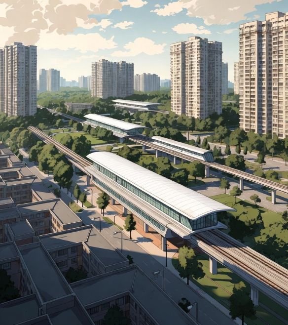 concept illustration of Jurong Region Line MRT stations near residential blocks