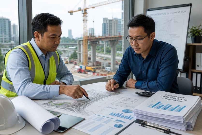 Engineering meeting with construction view